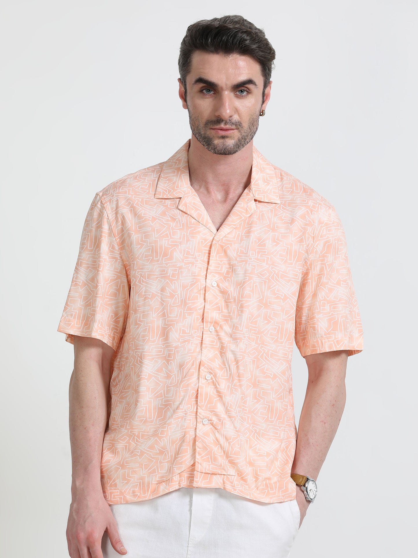 Nova Scottia Men’s Cuban collar Drop shoulder Peach