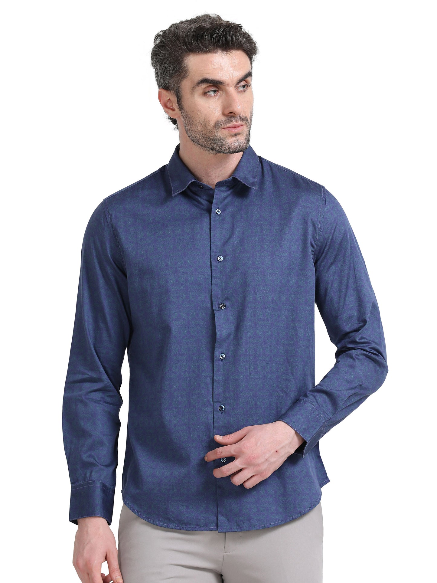 Nova Scottia Men’s small print casual shirt- Navy Blue