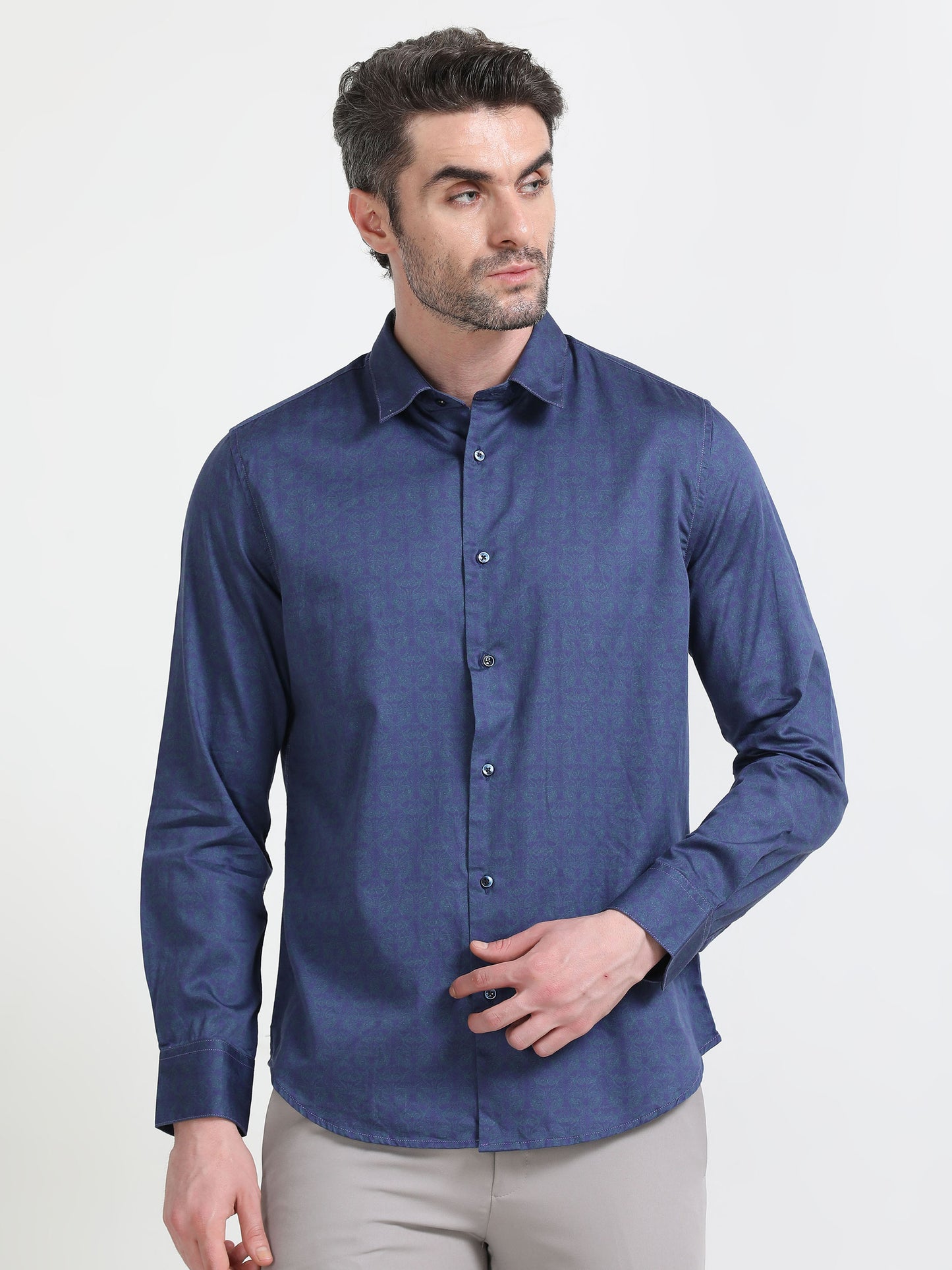 Nova Scottia Men’s small print casual shirt- Navy Blue