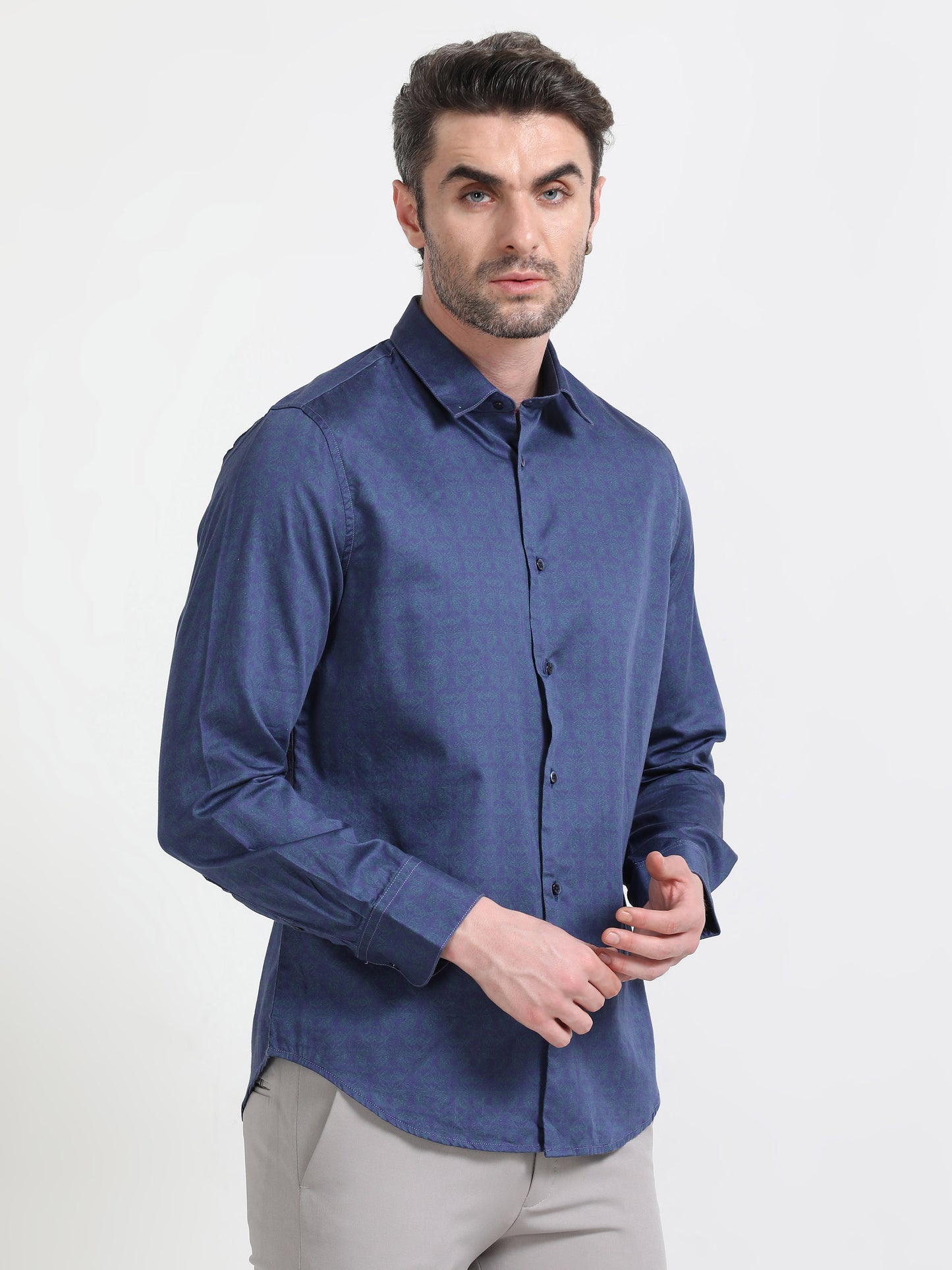 Nova Scottia Men’s small print casual shirt- Navy Blue