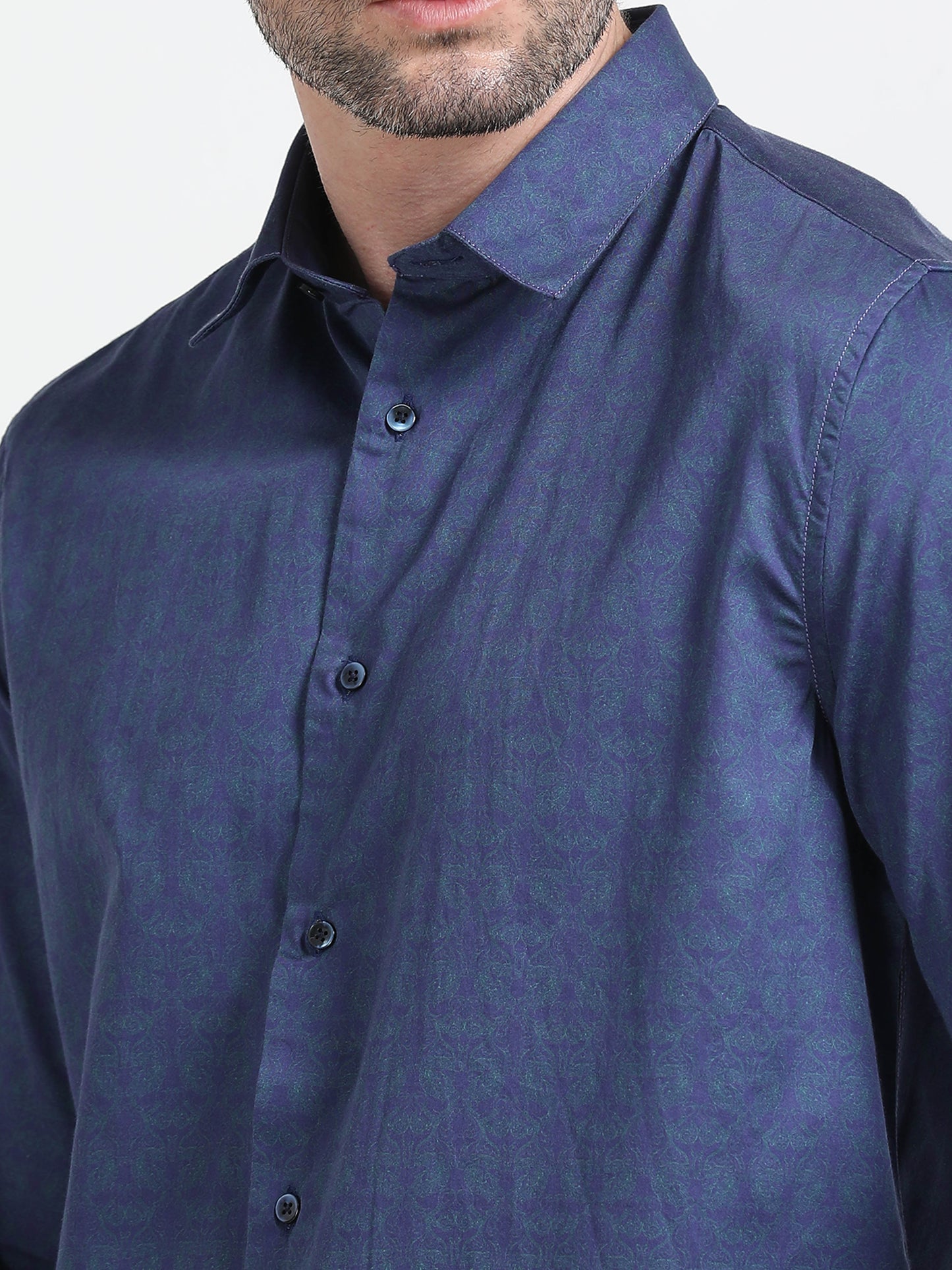 Nova Scottia Men’s small print casual shirt- Navy Blue