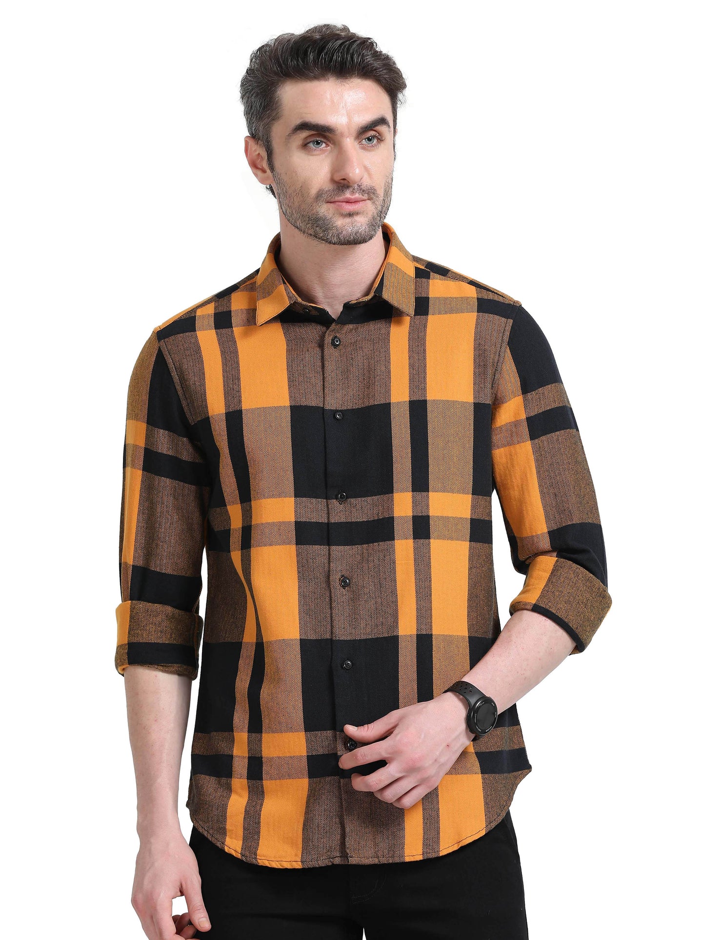 Nova Scottia Mustard yellow and black checkered casual shirt- Checkmate