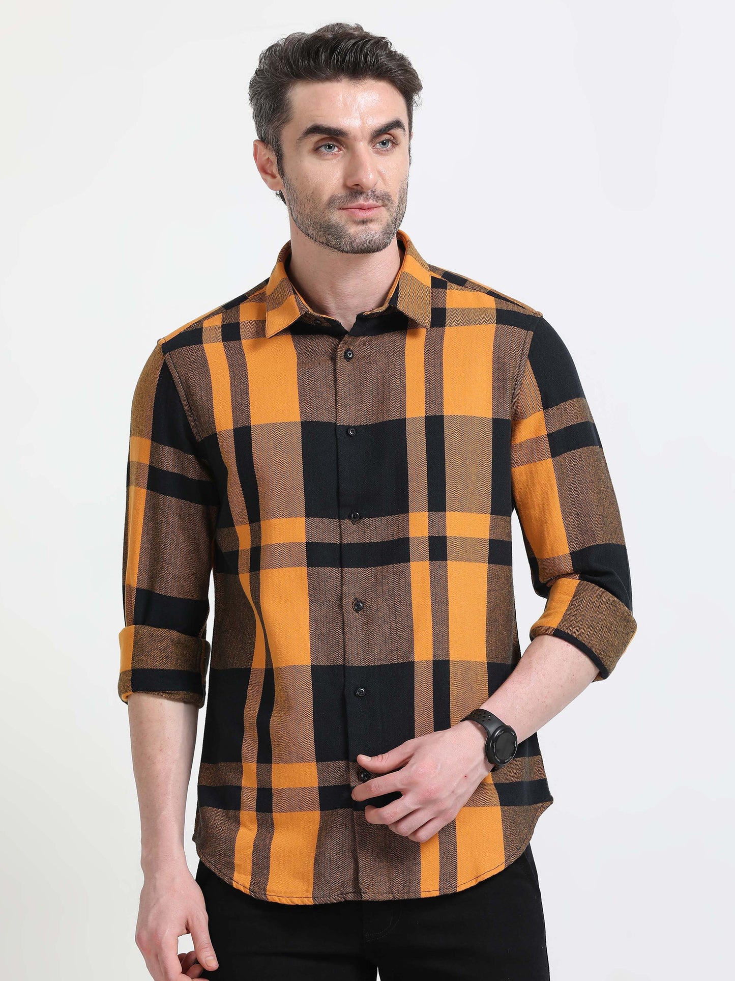 Nova Scottia Mustard yellow and black checkered casual shirt- Checkmate