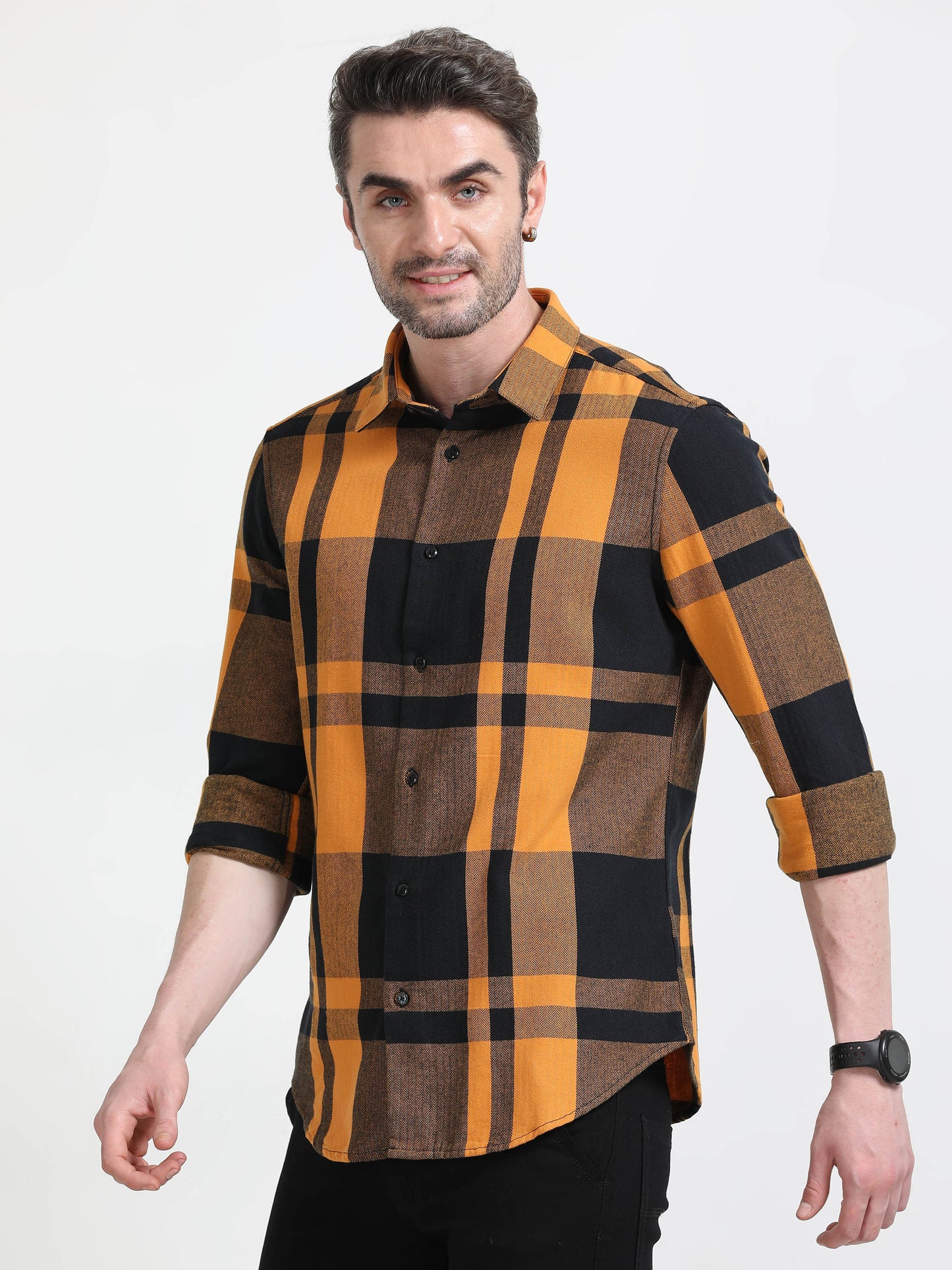 Nova Scottia Mustard yellow and black checkered casual shirt- Checkmate