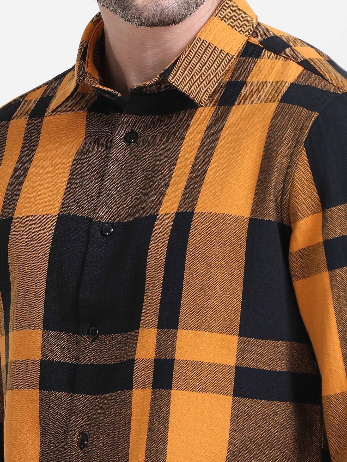 Nova Scottia Mustard yellow and black checkered casual shirt- Checkmate