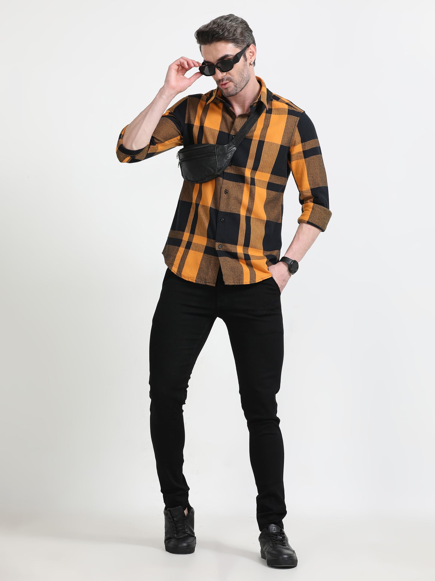 Nova Scottia Mustard yellow and black checkered casual shirt- Checkmate