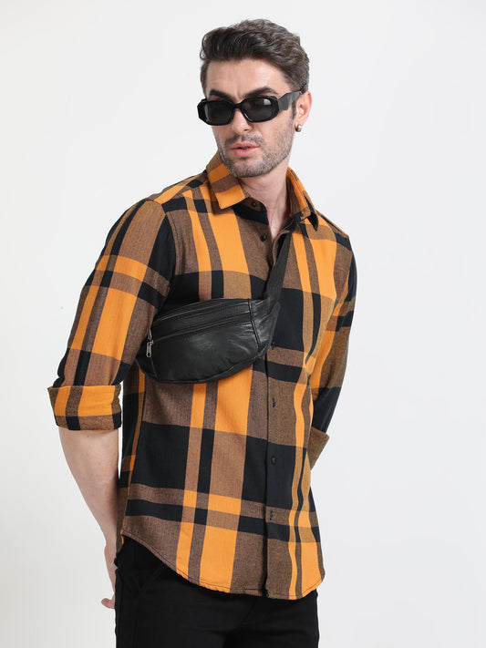 Nova Scottia Mustard yellow and black checkered casual shirt- Checkmate