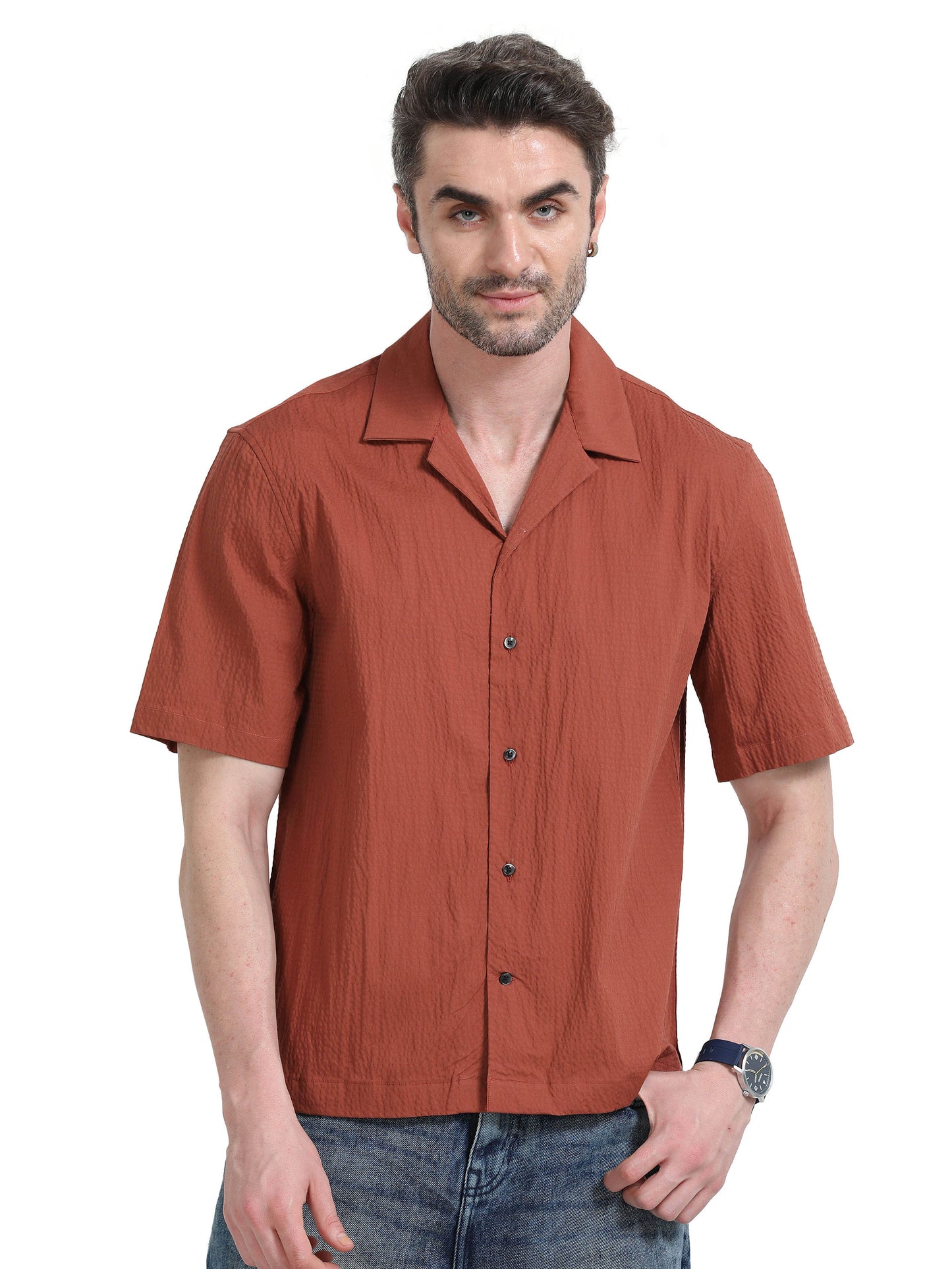 Nova Scottia Men’s Cuban collar drop shoulder Rust