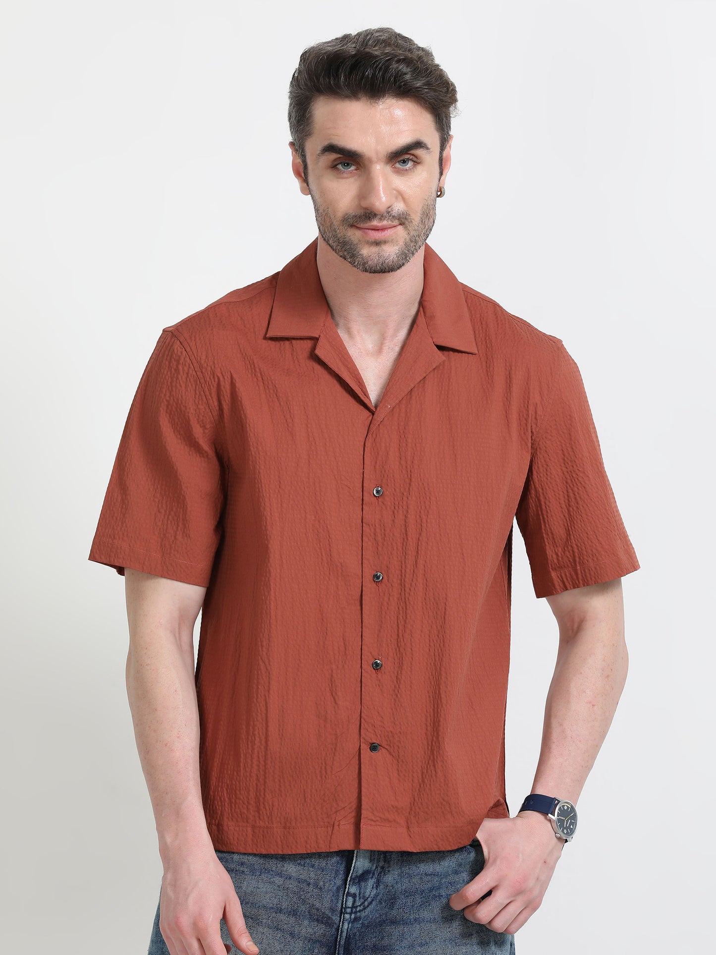 Nova Scottia Men’s Cuban collar drop shoulder Rust