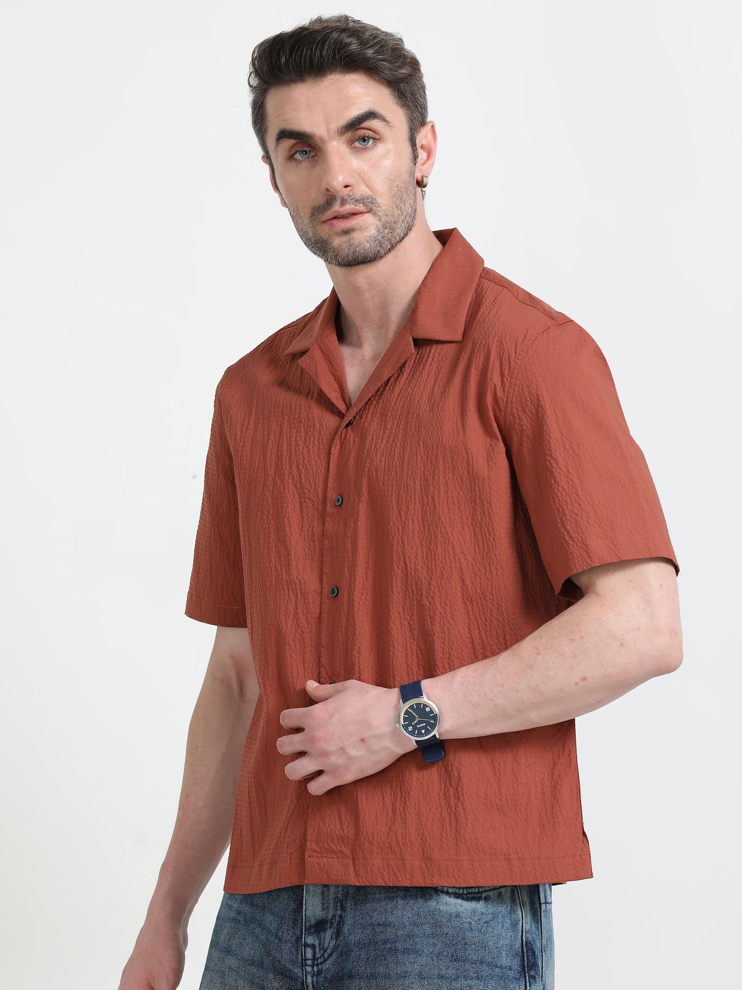 Nova Scottia Men’s Cuban collar drop shoulder Rust